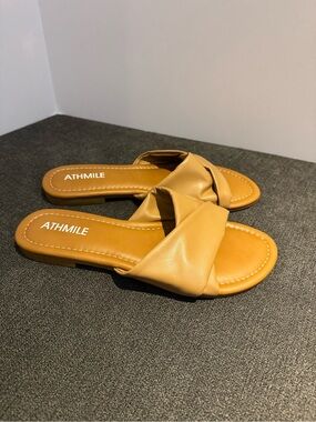 ATHMILE Beige Twist Strap Slide Sandals Slip-On Women's Size 8M